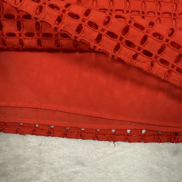 J Crew Top Red Eyelet Blouse Ruffle Lined Off the Shoulder Women's Size 4 - Picture 7 of 10